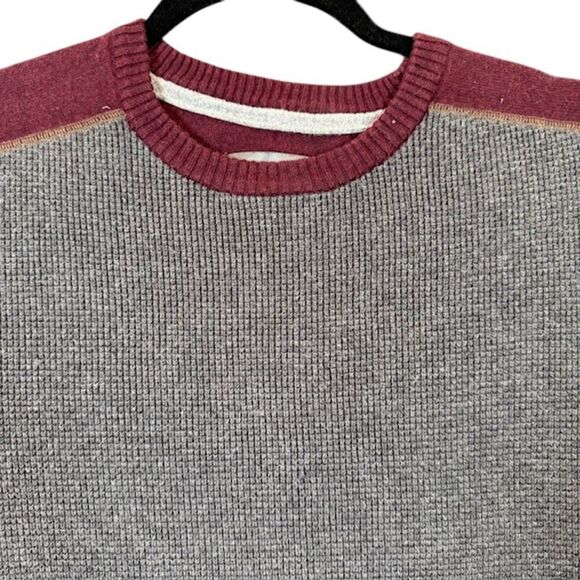 Eddie Bauer Merino Wool Blend Sweater with waffle knit Front Burgundy Gray XLT - Picture 2 of 13